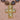 A gold cross pendant necklace with clear faceted crystals, attached to a strand of dark brown heart-shaped beads with small gold spacer beads.